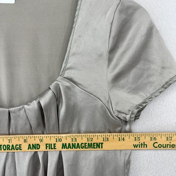 CHAIKEN PROFILE Top 0 XS Stretch Silk Satin Pleated Cap Sleeve Gray Silver USA - Picture 12 of 14